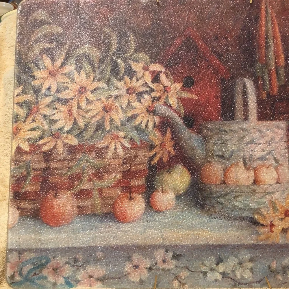 Daisies & Rooster Tempered Glass Cutting Board 15x12